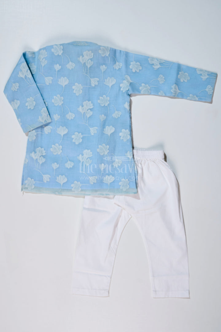 The Nesavu Boys Kurtha Set Boys Kurta with Floral Embroidery and White Pajama for Ethnic Wear Nesavu Nesavu Boys Kurta Floral Embroidery White Pajama Traditional Wear
