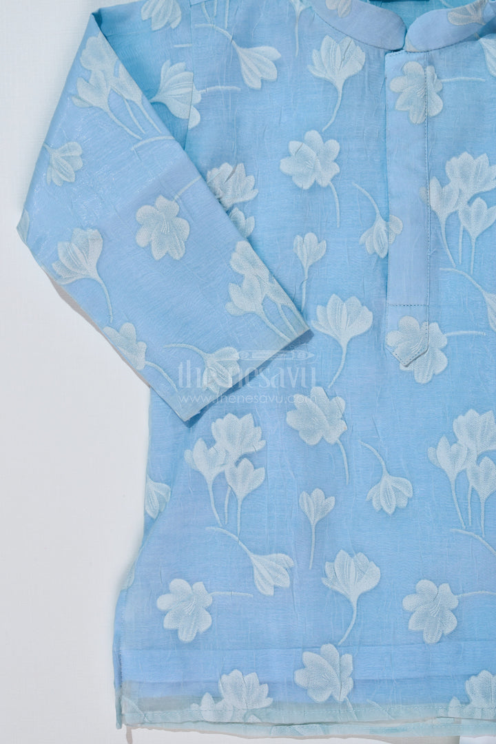 The Nesavu Boys Kurtha Set Boys Kurta with Floral Embroidery and White Pajama for Ethnic Wear Nesavu Nesavu Boys Kurta Floral Embroidery White Pajama Traditional Wear