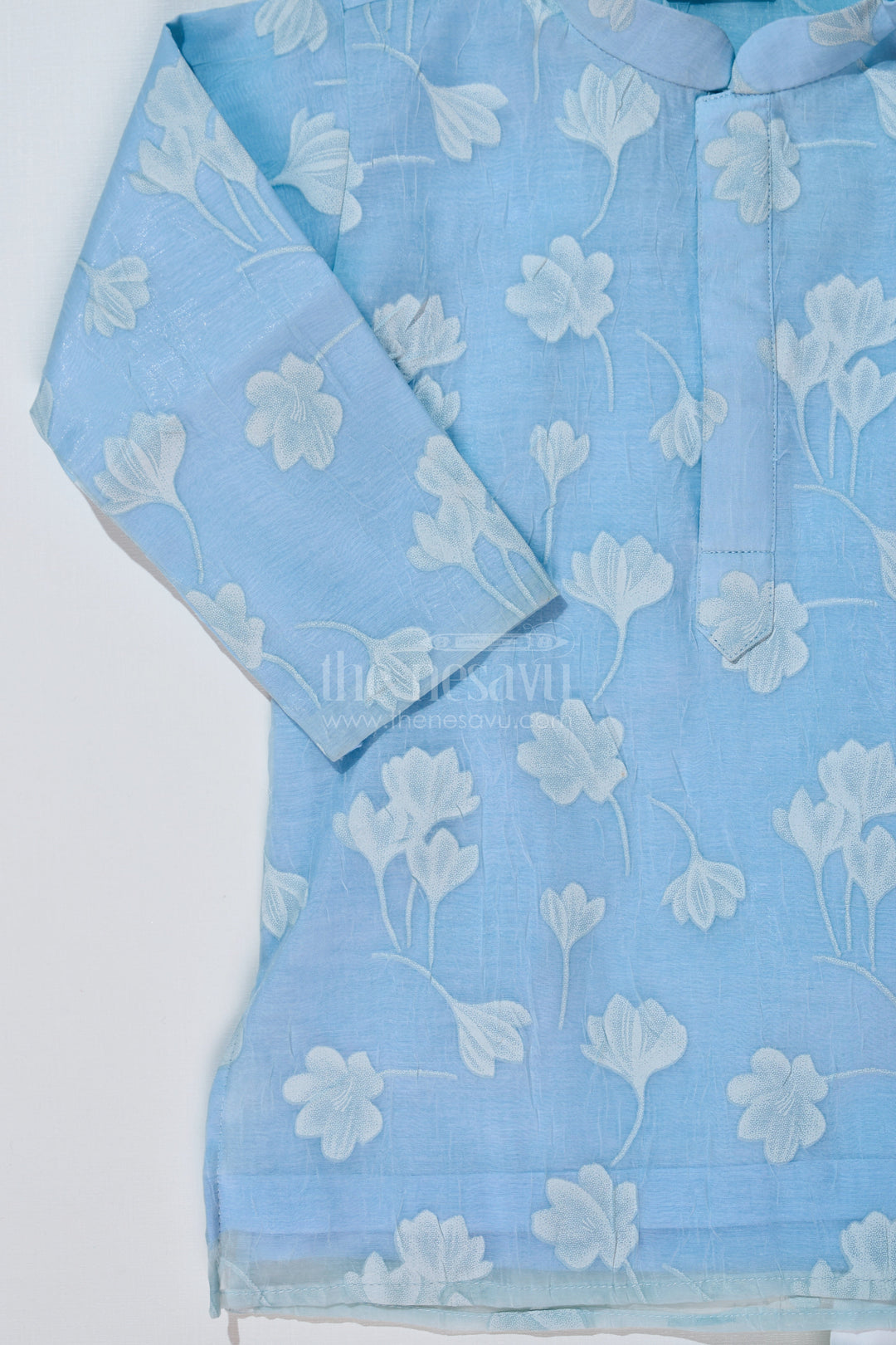 The Nesavu Boys Kurtha Set Boys Kurta with Floral Embroidery and White Pajama for Ethnic Wear Nesavu Nesavu Boys Kurta Floral Embroidery White Pajama Traditional Wear
