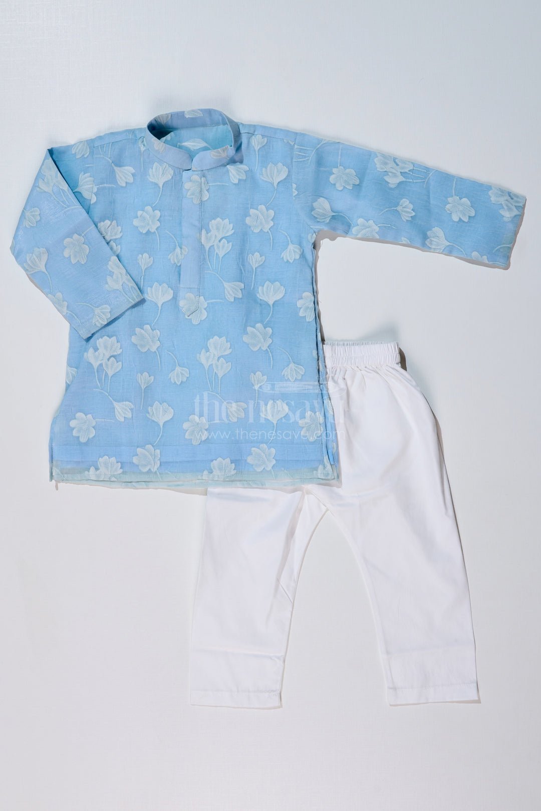 The Nesavu Boys Kurtha Set Boys Kurta with Floral Embroidery and White Pajama for Ethnic Wear Nesavu Nesavu Boys Kurta Floral Embroidery White Pajama Traditional Wear