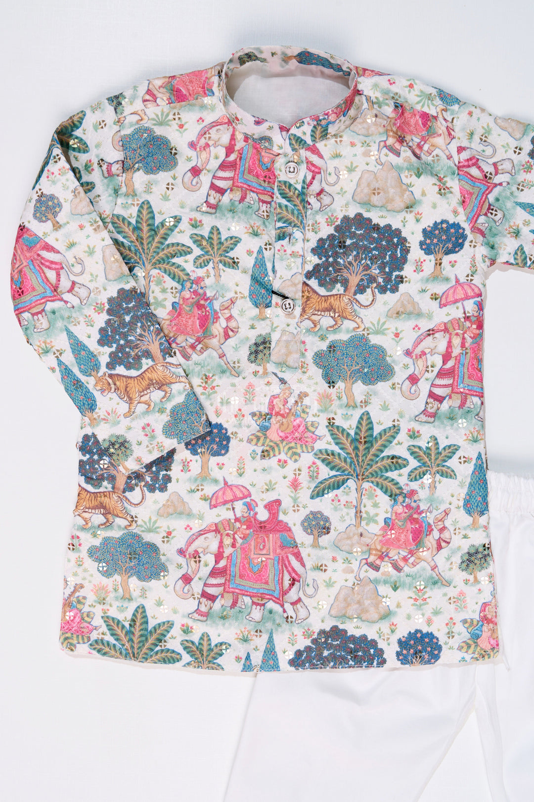 The Nesavu Boys Kurtha Set Boys Kurtha with Story Digital Print and Embroidery for Traditional Festive Wear Nesavu Nesavu Boys Kurtha Story Digital Print Embroidery Festive Cultural Events