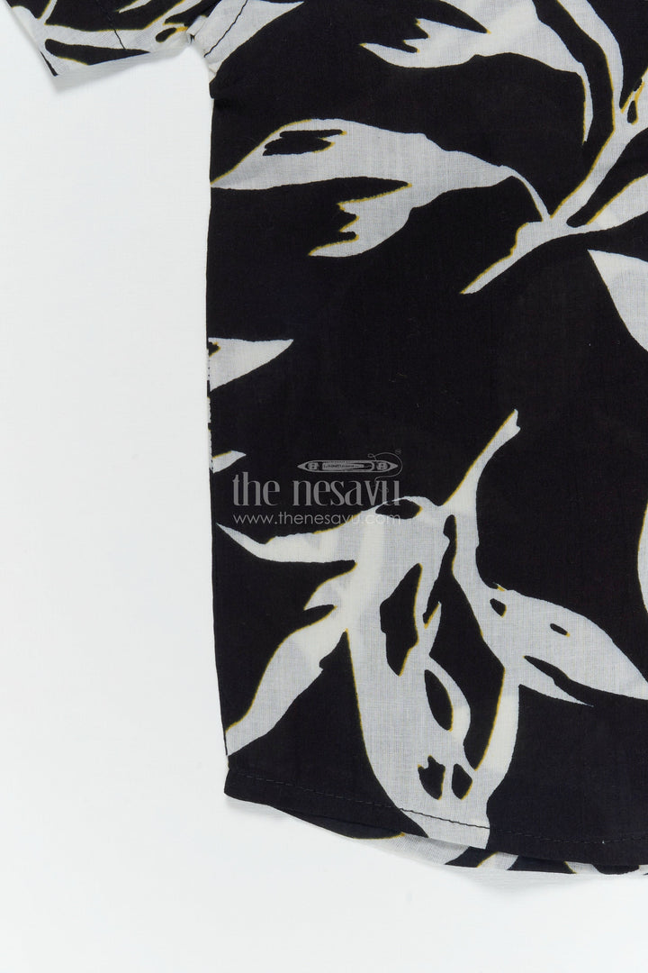 The Nesavu Boys Cotton Shirt Boys Leaf Print Cotton Shirt for Travel and Everyday Casuals Nesavu Nesavu boys cotton shirt with bold leaf print for holidays, travel and everyday wear