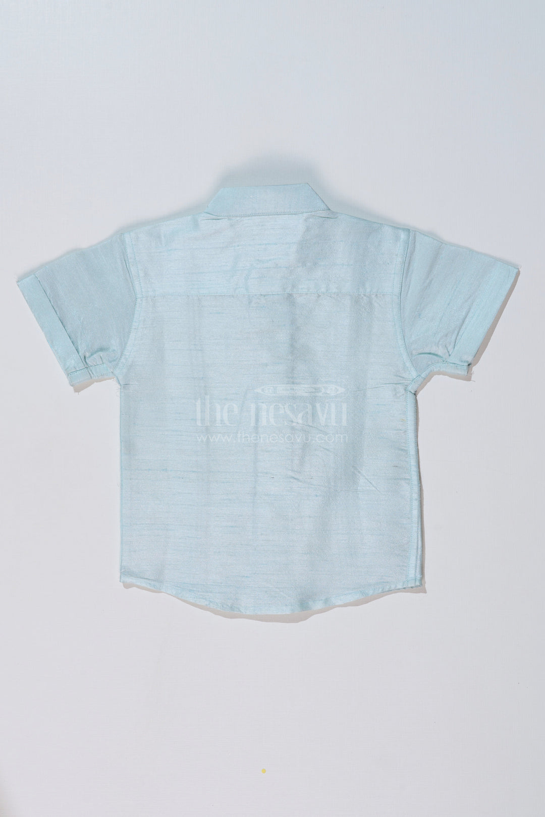 The Nesavu Boys Silk Shirt Boys Light Blue Silk Shirt with Embroidered Borders and Mandarin Collar for Traditional Wear Nesavu Nesavu Boys Light Blue Silk Shirt Embroidered Details Mandarin Collar Ethnic Wear