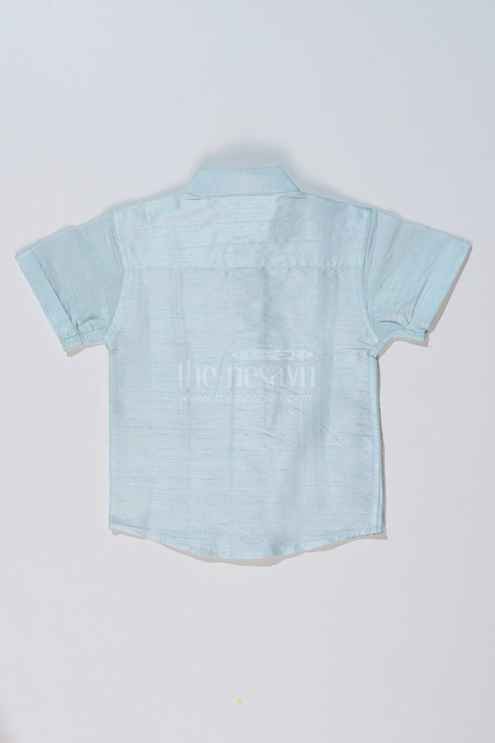 The Nesavu Boys Silk Shirt Boys Light Blue Silk Shirt with Embroidered Borders and Mandarin Collar for Traditional Wear Nesavu Nesavu Boys Light Blue Silk Shirt Embroidered Details Mandarin Collar Ethnic Wear