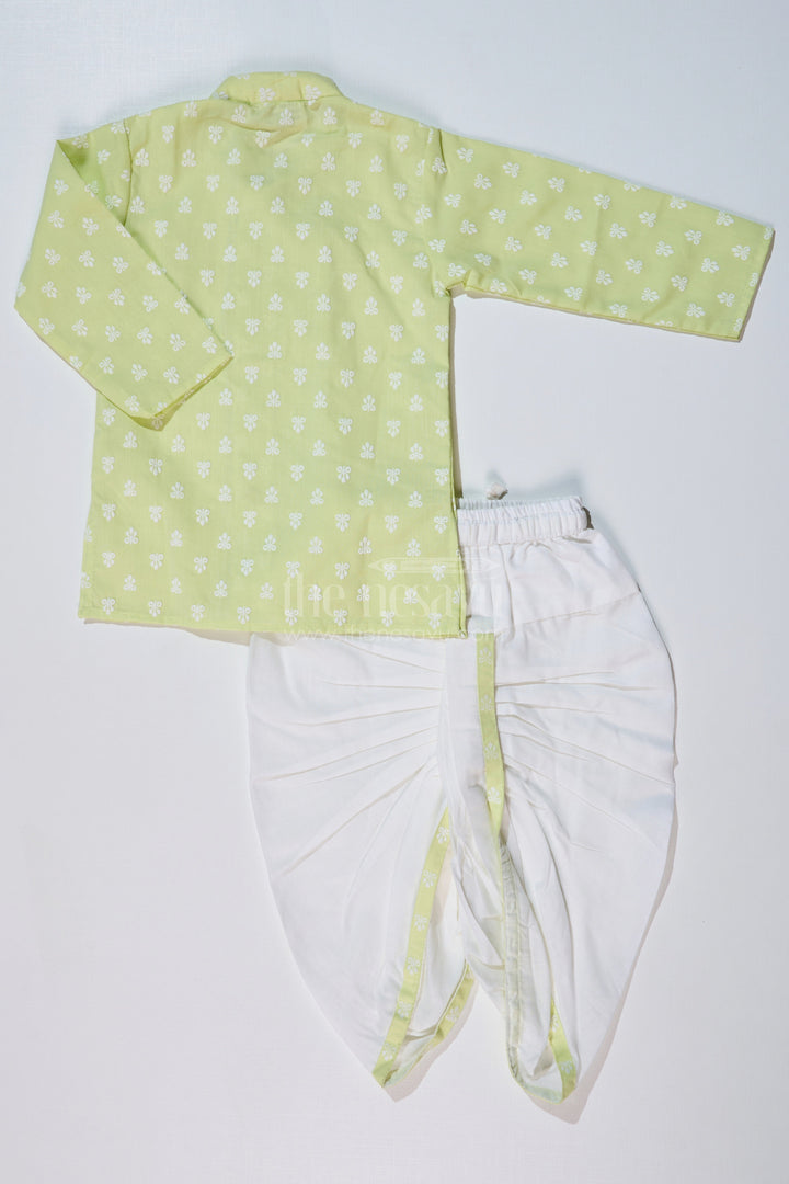 The Nesavu Boys Dothi Set Boys Light Green Shirt with Dhoti in Chikankari Cotton for Festive and Traditional Wear Nesavu Nesavu Boys Light Green Embroidered Kurta White Dhoti Traditional Festivities