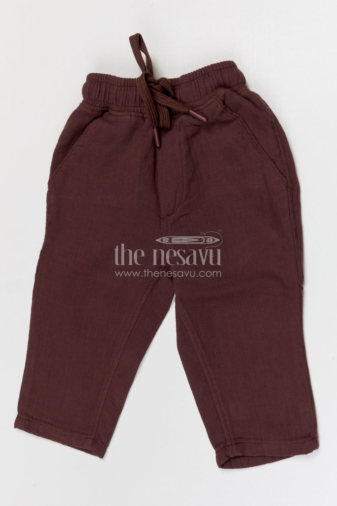 The Nesavu Boys Pant Boys Lightweight Muslin Cotton Pants for Active Kids Daily Wear Nesavu 16 (1Y) / Brown / Muslin Cotton BWP031D-16 Nesavu boys lightweight muslin cotton pants for daily wear breathable kids casual pants