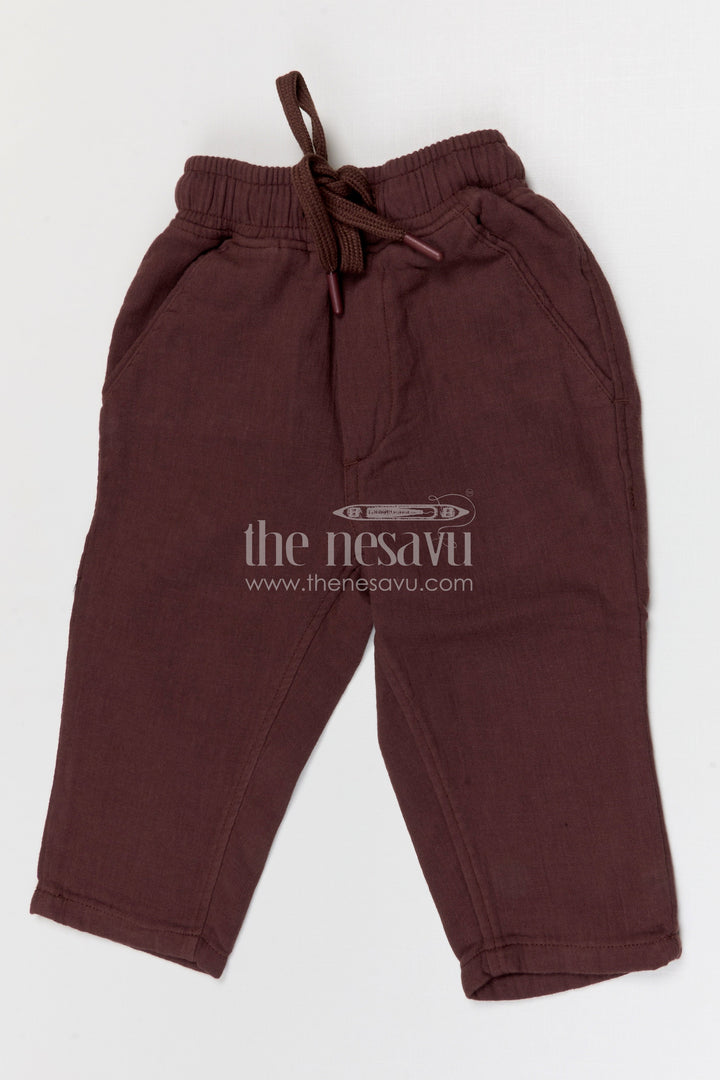 The Nesavu Boys Pant Boys Lightweight Muslin Cotton Pants for Active Kids Daily Wear Nesavu 16 (1Y) / Brown / Muslin Cotton BWP031D-16 Nesavu boys lightweight muslin cotton pants for daily wear breathable kids casual pants