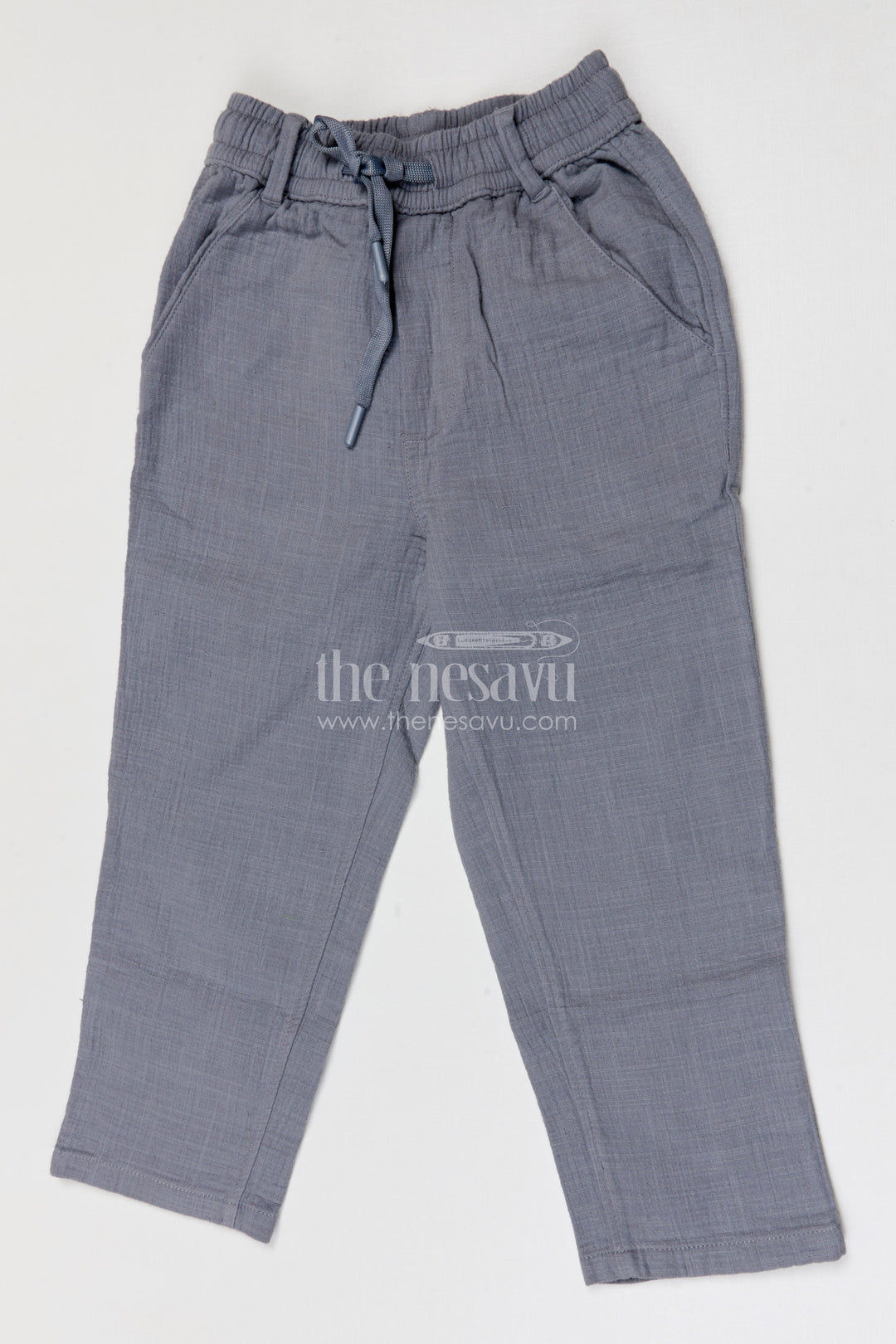 The Nesavu Boys Pant Boys Lightweight Muslin Cotton Pants for School Days and Casual Wear Nesavu 16 (1Y) / Gray / Muslin Cotton BWP032D-16 Nesavu boys muslin cotton pants for school days and casual wear breathable kids drawstring pants