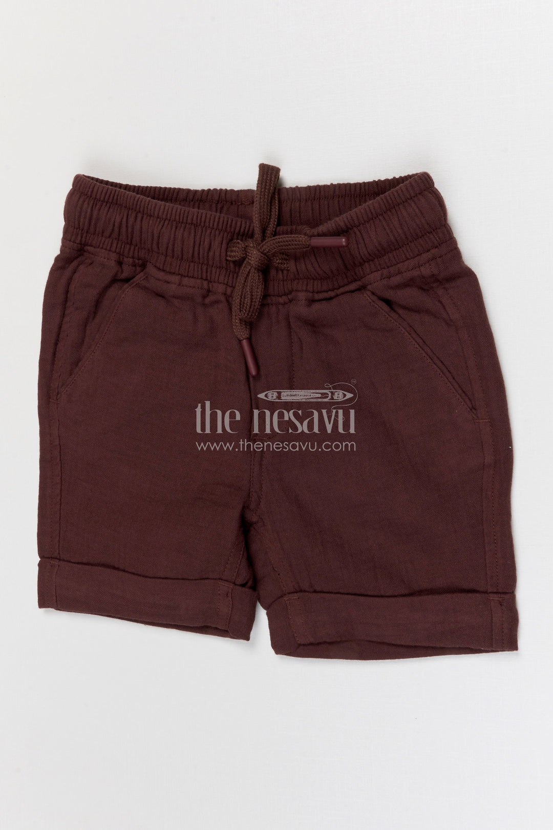 The Nesavu Boys Shorts Boys Lightweight Muslin Cotton Shorts for Everyday Play and Comfort Nesavu 14 (6M) / Brown / Muslin Cotton BWS093D-14 Nesavu boys lightweight muslin cotton shorts for everyday play breathable kids drawstring shorts