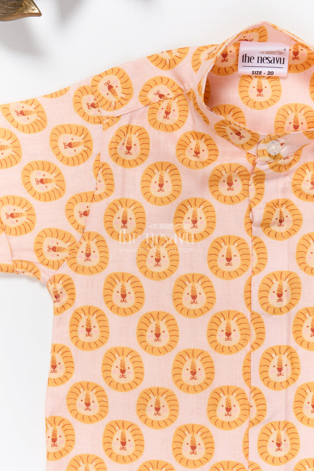 The Nesavu Boys Linen Shirt Boys Lion Face Linen Shirt for Animal Lovers and Everyday Comfort Nesavu Nesavu boys lion print linen shirt casual dressing animal lovers summer outings