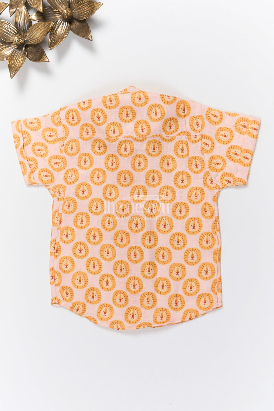 The Nesavu Boys Linen Shirt Boys Lion Face Linen Shirt for Animal Lovers and Everyday Comfort Nesavu Nesavu boys lion print linen shirt casual dressing animal lovers summer outings