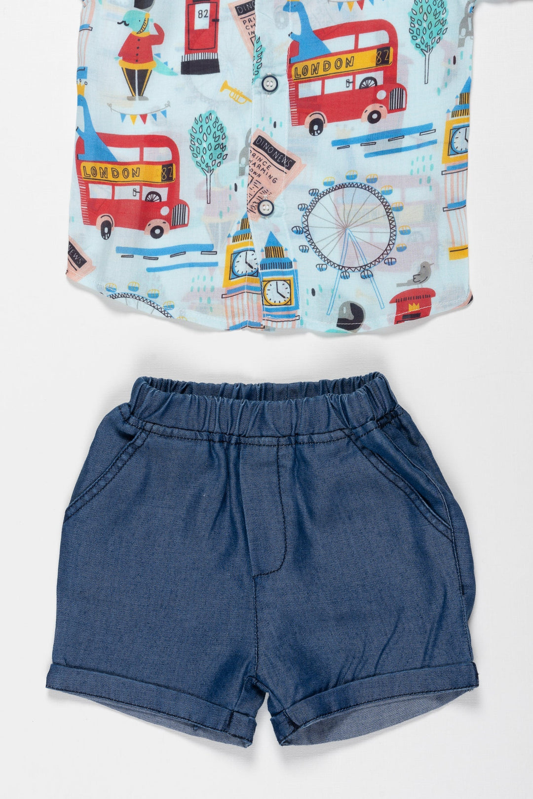 The Nesavu Boys Casual Set Boys London-Themed Summer Shorts and Shirt Set - Festive & Casual Nesavu Buy Boys London Print Shirt & Shorts Set | Perfect for Vishu & Summer Fun | The Nesavu