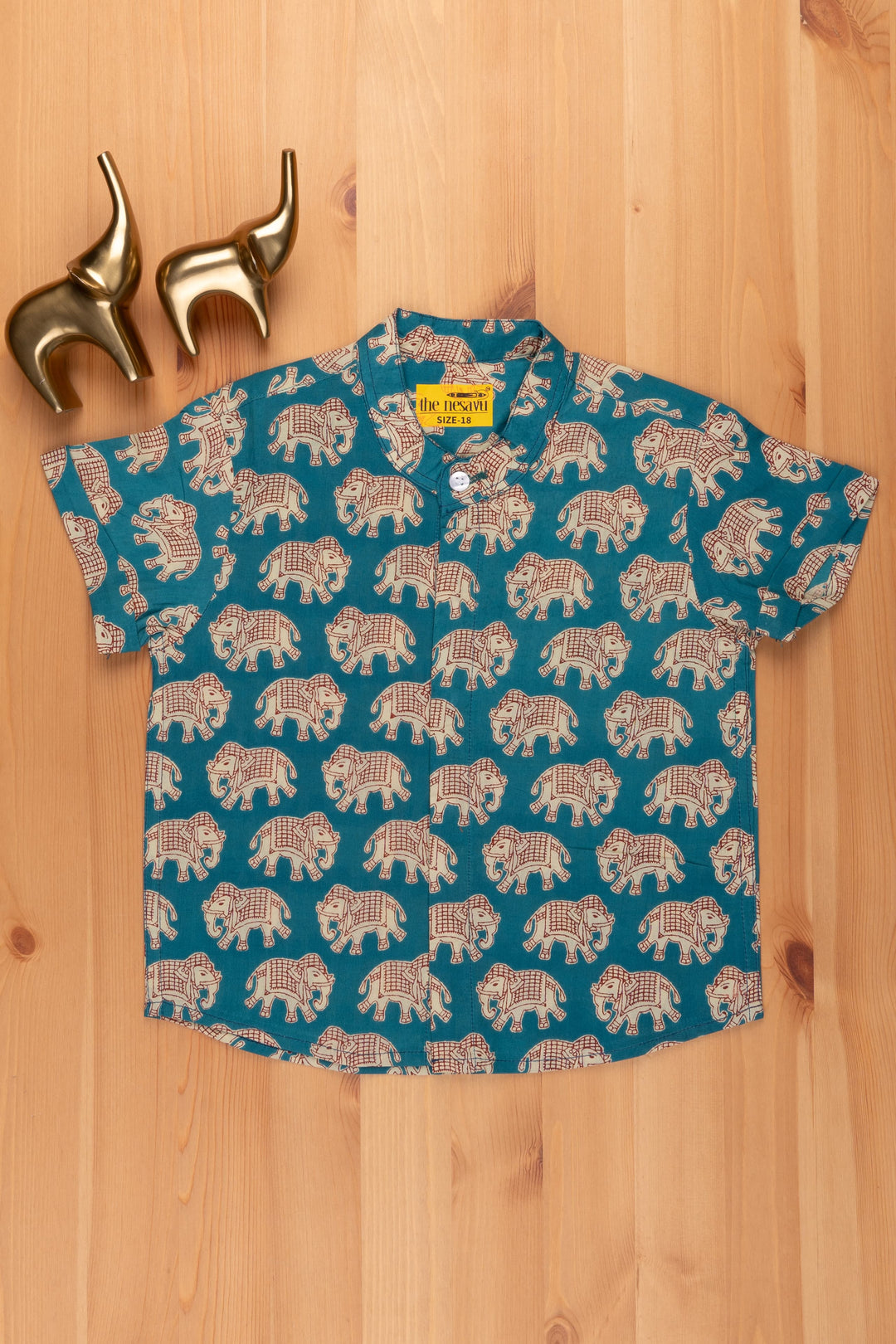 The Nesavu Boys Cotton Shirt Boys Madhubani Elephant Printed Blue Cotton Shirt by The Nesavu psr silks Nesavu