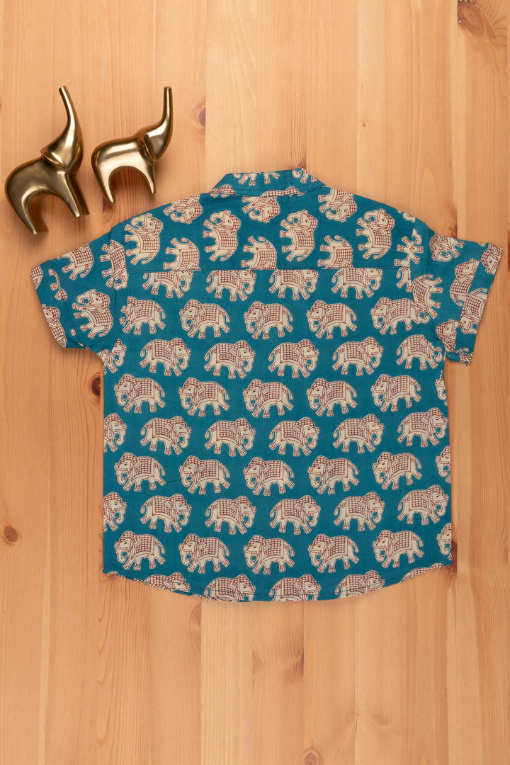 The Nesavu Boys Cotton Shirt Boys Madhubani Elephant Printed Blue Cotton Shirt by The Nesavu psr silks Nesavu