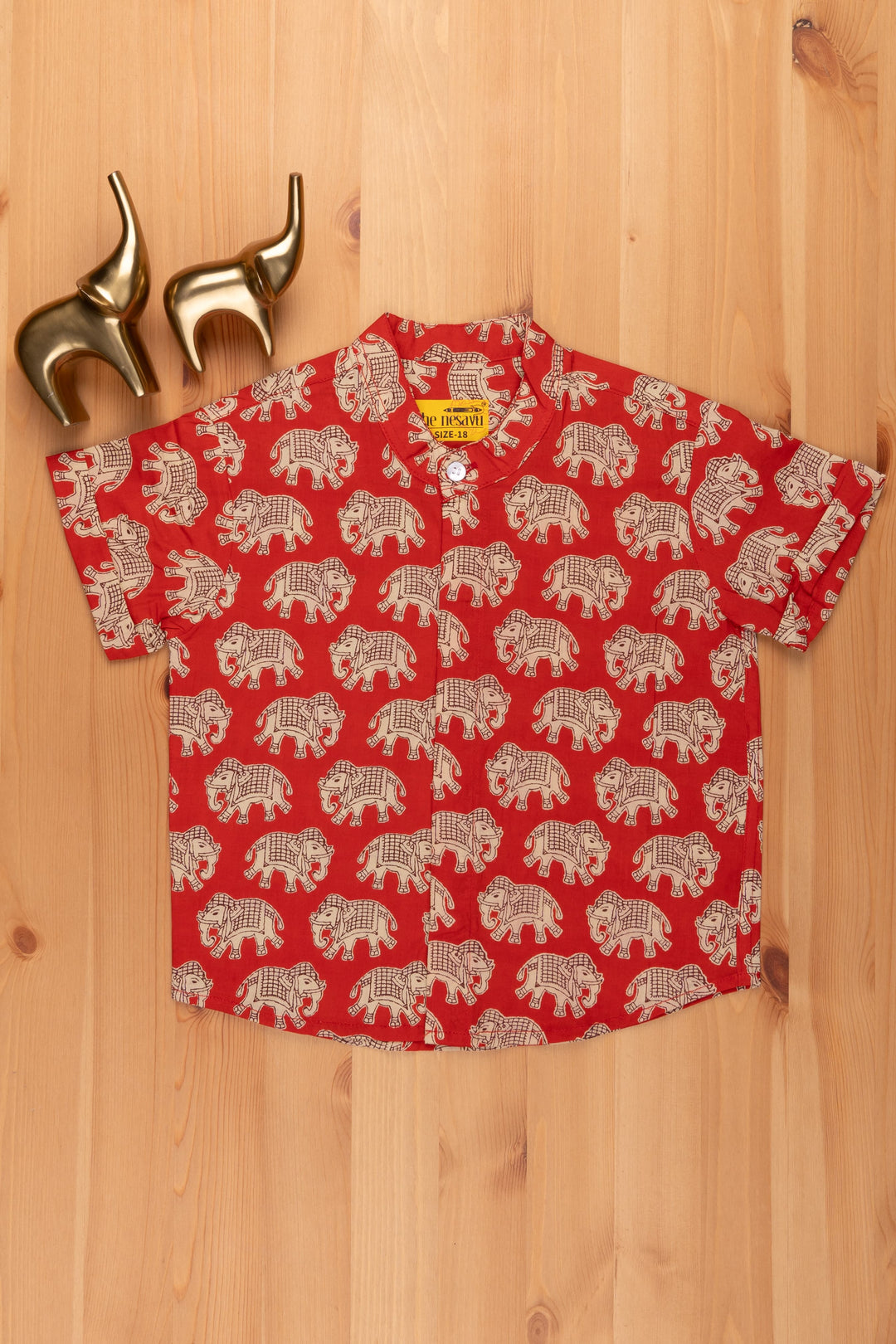 The Nesavu Boys Cotton Shirt Boys Madhubani Elephant Printed Red Cotton Shirt by The Nesavu psr silks Nesavu