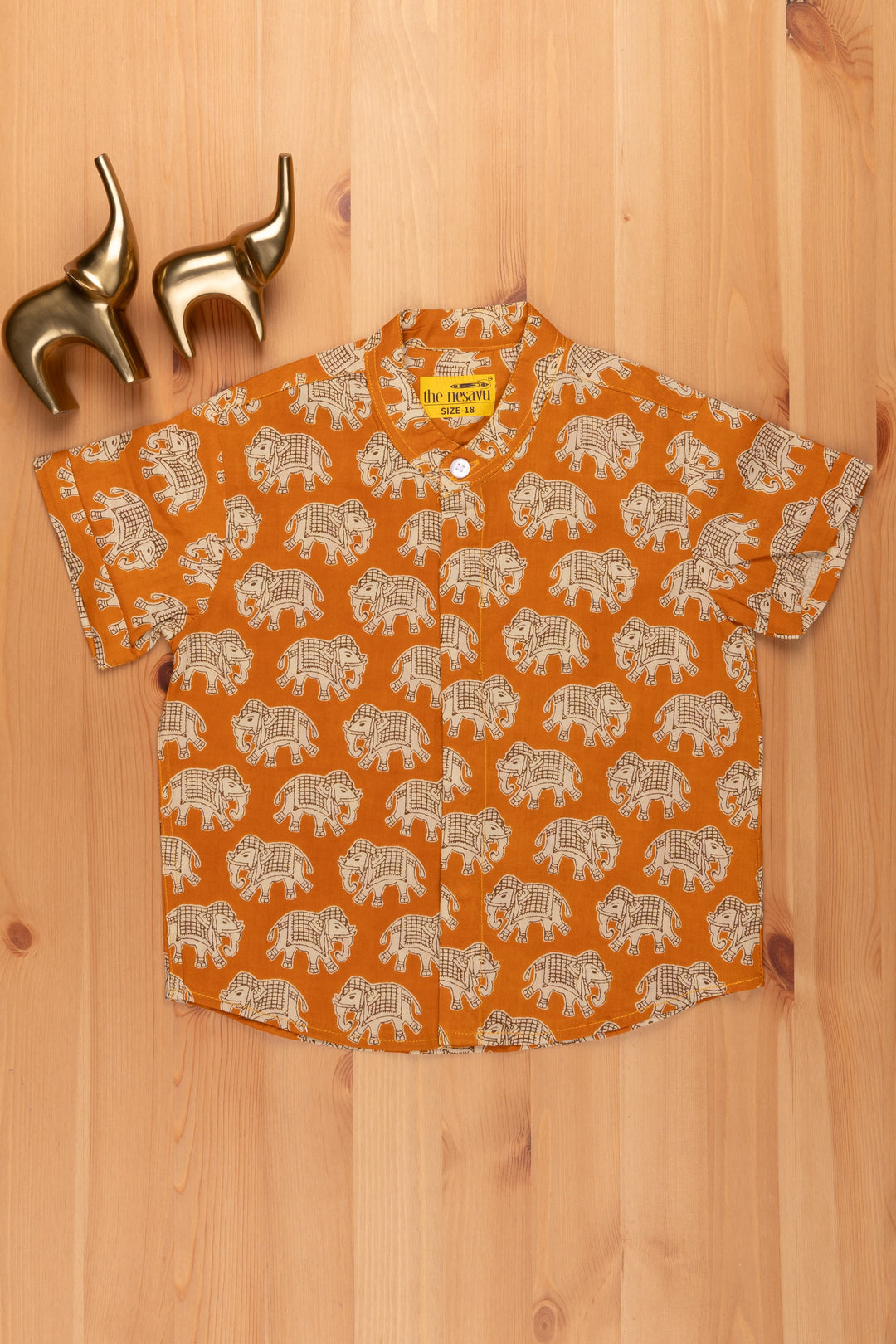 The Nesavu Boys Cotton Shirt Boys Madhubani Elephant Printed Yellow Cotton Shirt by The Nesavu psr silks Nesavu