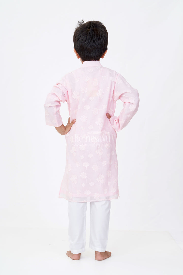 The Nesavu Boys Kurtha Set Boys Male Kurta in Blended Silk with Floral Detailing and Pajama for Festive Wear Nesavu Nesavu Boys Male Kurta Blended Silk Floral Detailing Pajama Festive Wear