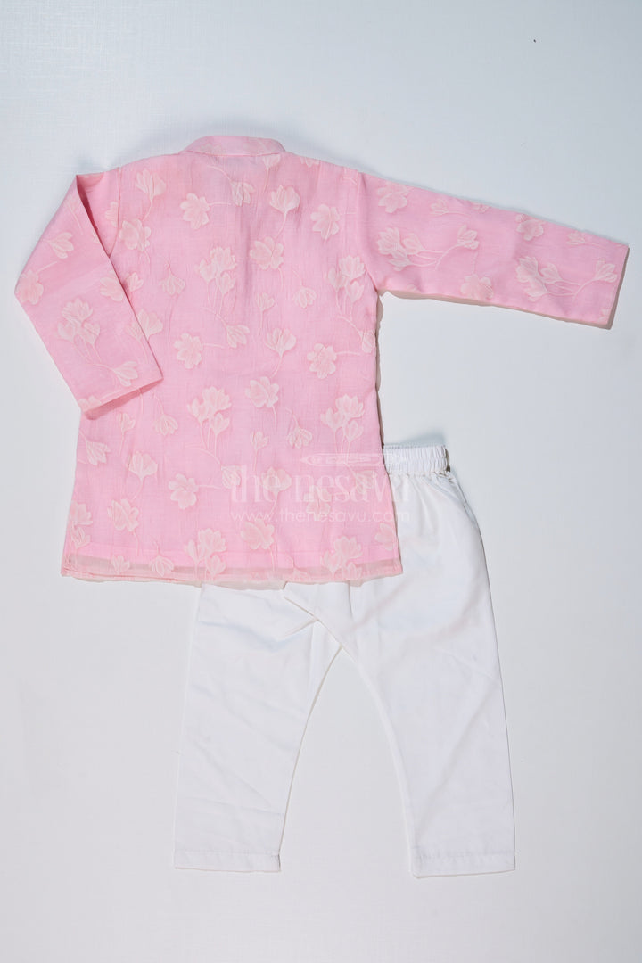 The Nesavu Boys Kurtha Set Boys Male Kurta in Blended Silk with Floral Detailing and Pajama for Festive Wear Nesavu Nesavu Boys Male Kurta Blended Silk Floral Detailing Pajama Festive Wear