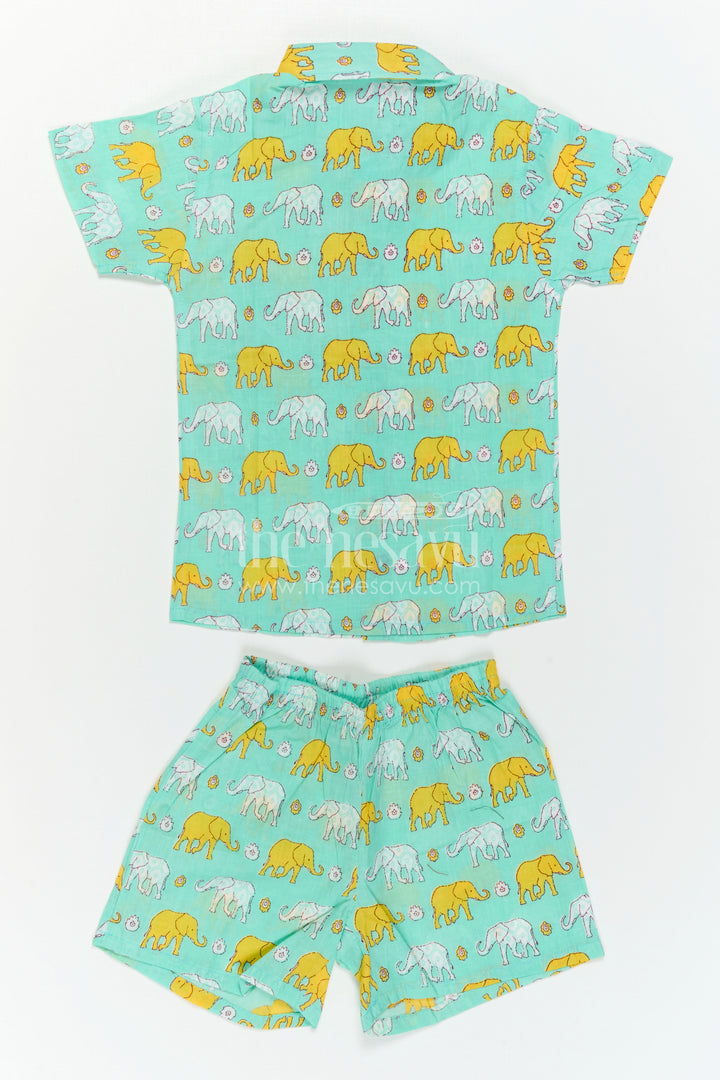 The Nesavu Boys Casual Set Boys Matching Co Ord Set for Summer Playtime and Outings Nesavu Nesavu Boys Cotton Co Ord Set For Summer Playtime With Elephant Print Shirt And Shorts Casual Wear