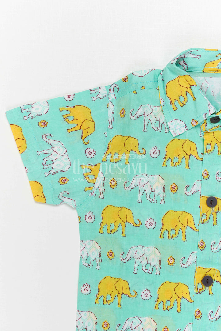 The Nesavu Boys Casual Set Boys Matching Co Ord Set for Summer Playtime and Outings Nesavu Nesavu Boys Cotton Co Ord Set For Summer Playtime With Elephant Print Shirt And Shorts Casual Wear