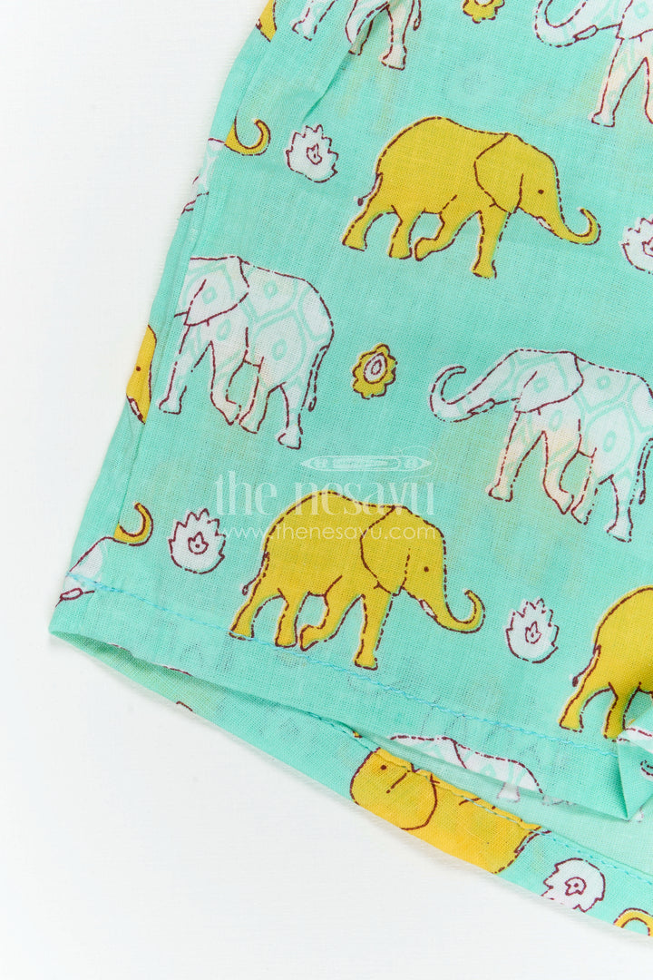 The Nesavu Boys Casual Set Boys Matching Co Ord Set for Summer Playtime and Outings Nesavu Nesavu Boys Cotton Co Ord Set For Summer Playtime With Elephant Print Shirt And Shorts Casual Wear