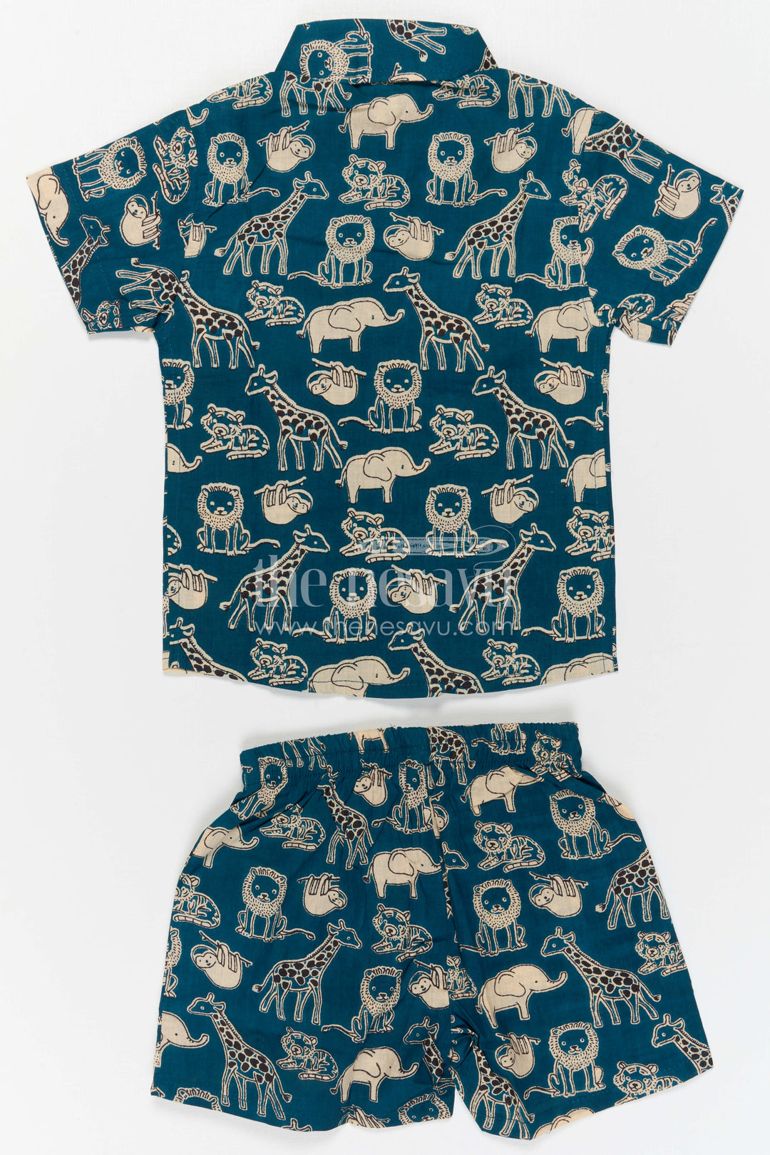 The Nesavu Boys Casual Set Boys Matching Outfit for Summer Travel and Playtime Nesavu Nesavu Boys Cotton Matching Co Ord Set For Summer Travel With Animal Print Shirt And Shorts