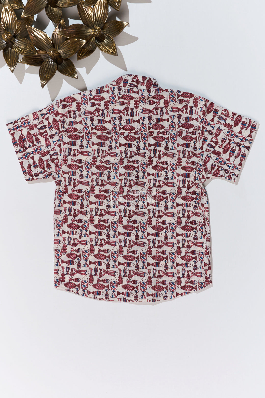 The Nesavu Boys Cotton Shirt Boys Matching Shirts for Brothers in Cotton Block Print with Traditional Fish Motif Nesavu Nesavu Boys Matching Shirts Brothers Cotton Block Print Stylish Fish Motif
