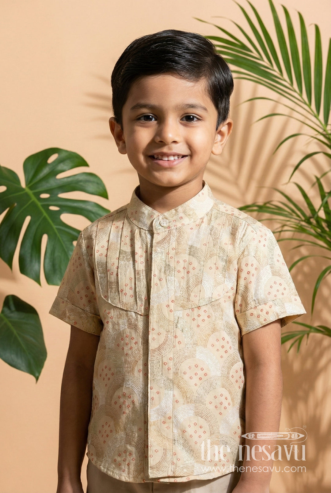 The Nesavu Boys Cotton Shirt Boys Modal Silk Printed Shirt for Festive Occasions and Traditional Gatherings Nesavu 16 (1Y) / Red BS255B-16 Nesavu Boys Modal Silk Shirt Digital Print Festive Ethnic Wear Toddlers Kids