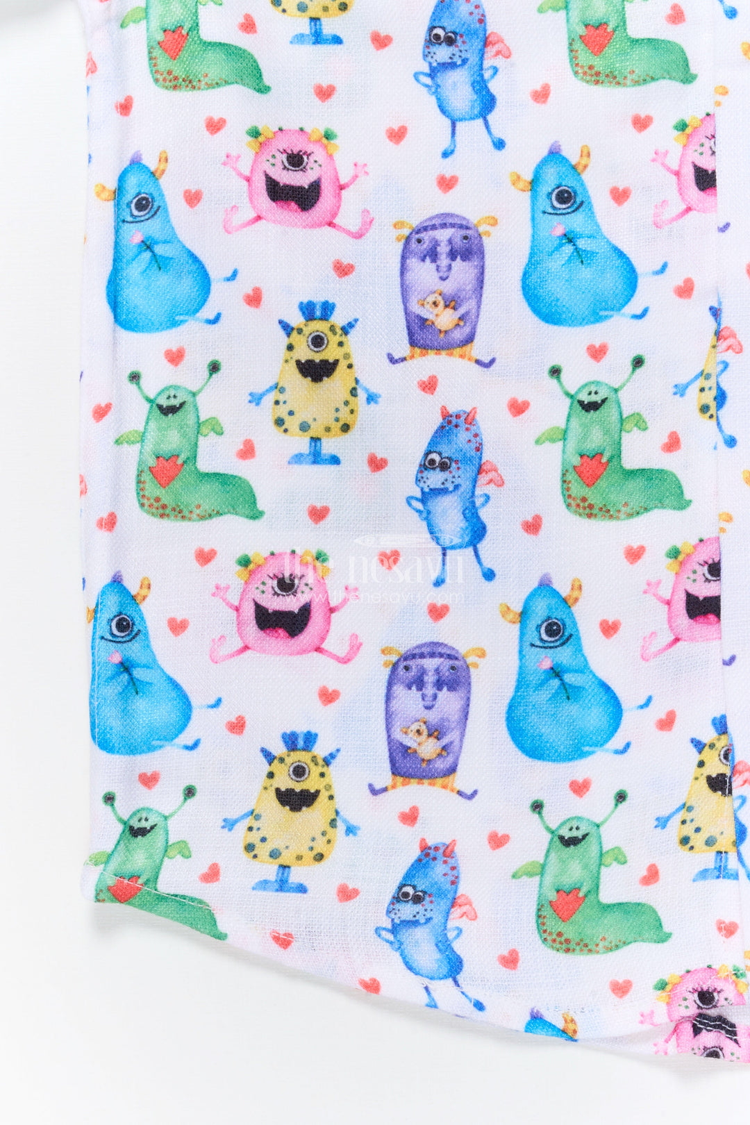 The Nesavu Boys Linen Shirt Boys Monster Print Linen Shirt for Birthday Fun and Playful Dressing Nesavu Nesavu boys monster digital print linen shirt birthdays playful outings casual wear