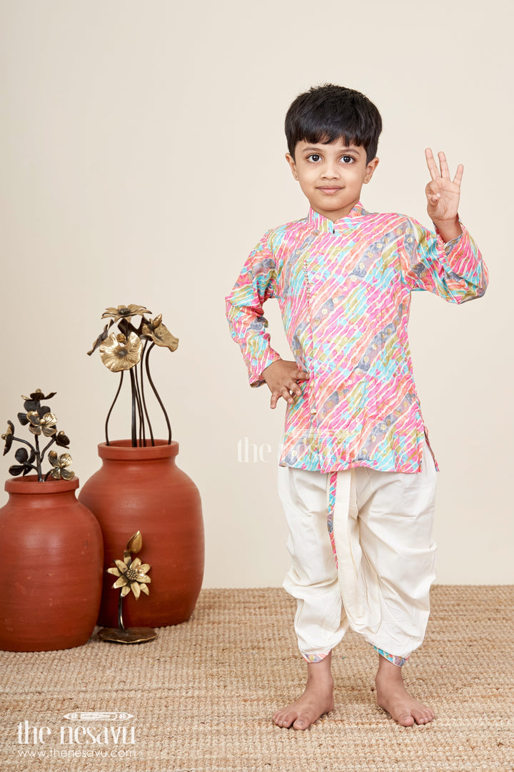 The Nesavu Boys Dothi Set Boys multicolor brush stroke kurta and ivory dhoti set Nesavu Nesavu boys multicolor brush stroke kurta and ivory dhoti set silk festive ethnic wear