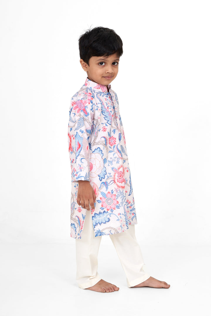 The Nesavu Boys Kurtha Set Boys Multicolor Chanderi Cotton Kurtha Set with Digital Print for Festive Events Nesavu Boys Multicolor Chanderi Cotton Kurtha Set Nesavu Digital Print Perfect Festive Occasions