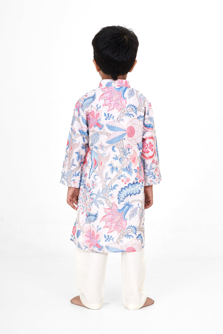 The Nesavu Boys Kurtha Set Boys Multicolor Chanderi Cotton Kurtha Set with Digital Print for Festive Events Nesavu Boys Multicolor Chanderi Cotton Kurtha Set Nesavu Digital Print Perfect Festive Occasions