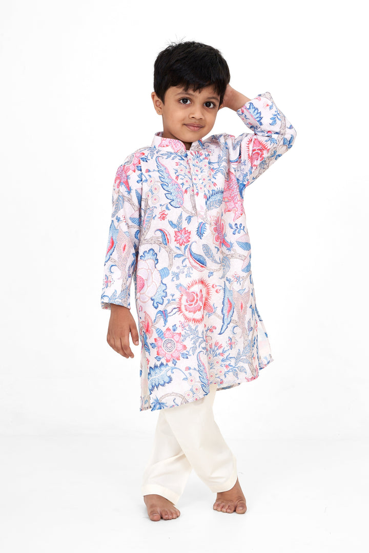 The Nesavu Boys Kurtha Set Boys Multicolor Chanderi Cotton Kurtha Set with Digital Print for Festive Events Nesavu Boys Multicolor Chanderi Cotton Kurtha Set Nesavu Digital Print Perfect Festive Occasions