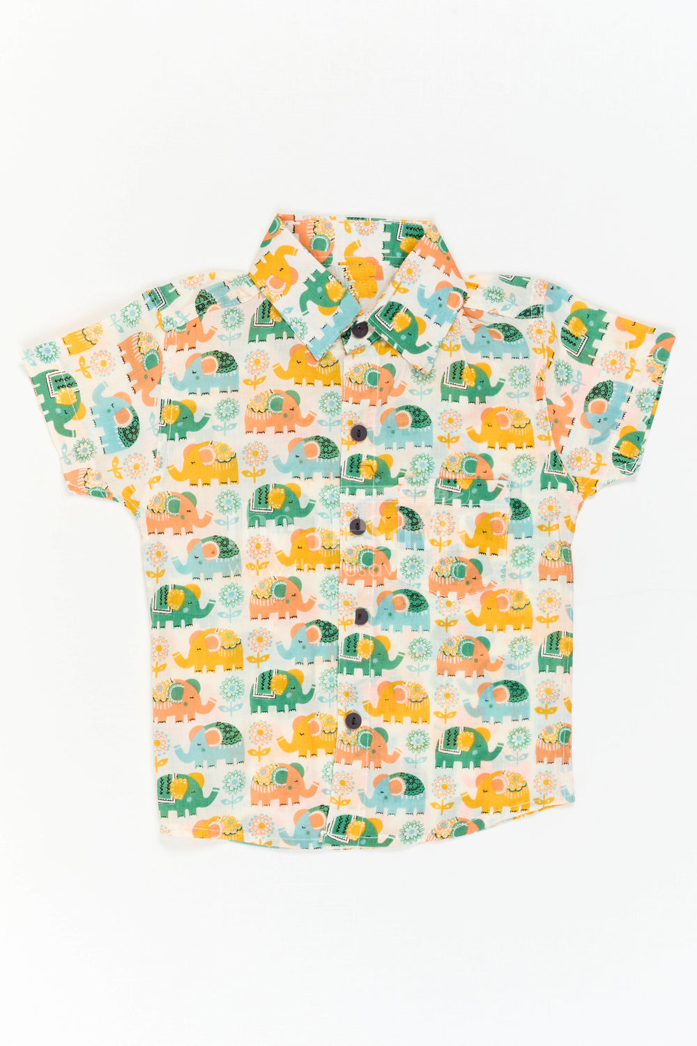 The Nesavu Boys Cotton Shirt Boys Multicolor Cotton Shirt for Playful Outings and Summer Wear Nesavu 20 (3Y) / Multicolor / Cotton BS500A-20 Nesavu Boys Multicolor Cotton Shirt With Elephant Digital Print For Playful Casual Wear