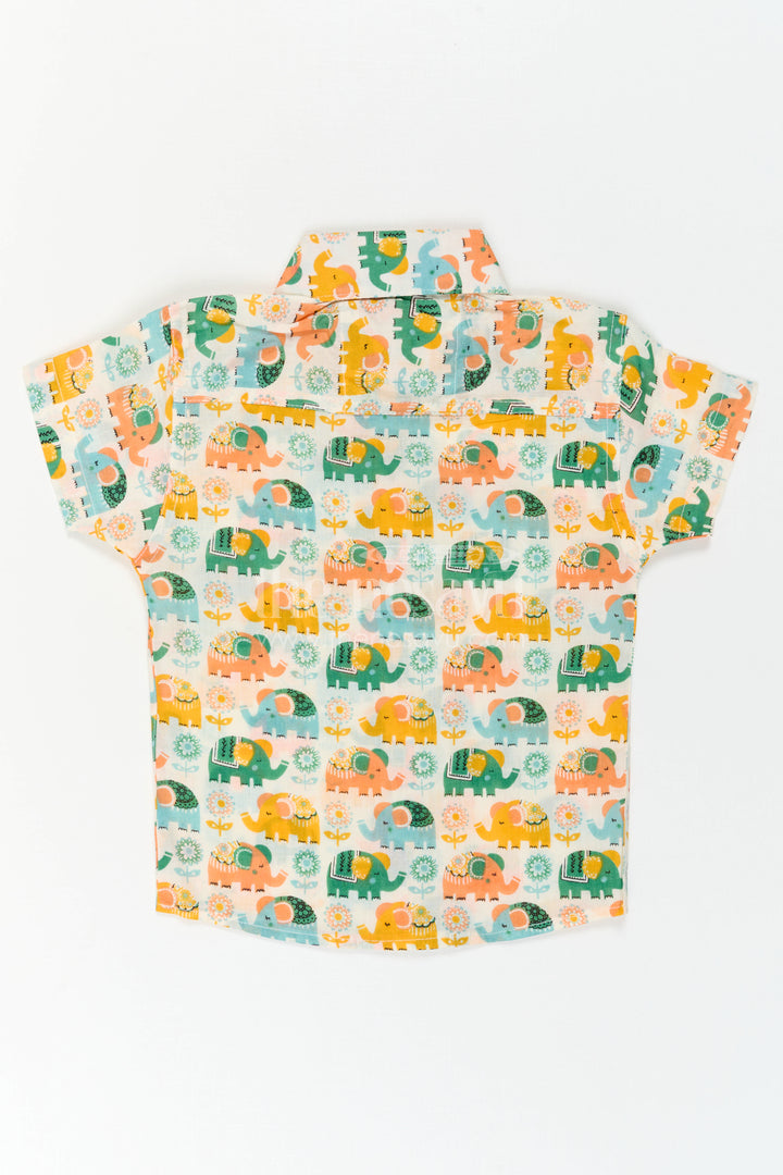 The Nesavu Boys Cotton Shirt Boys Multicolor Cotton Shirt for Playful Outings and Summer Wear Nesavu Nesavu Boys Multicolor Cotton Shirt With Elephant Digital Print For Playful Casual Wear