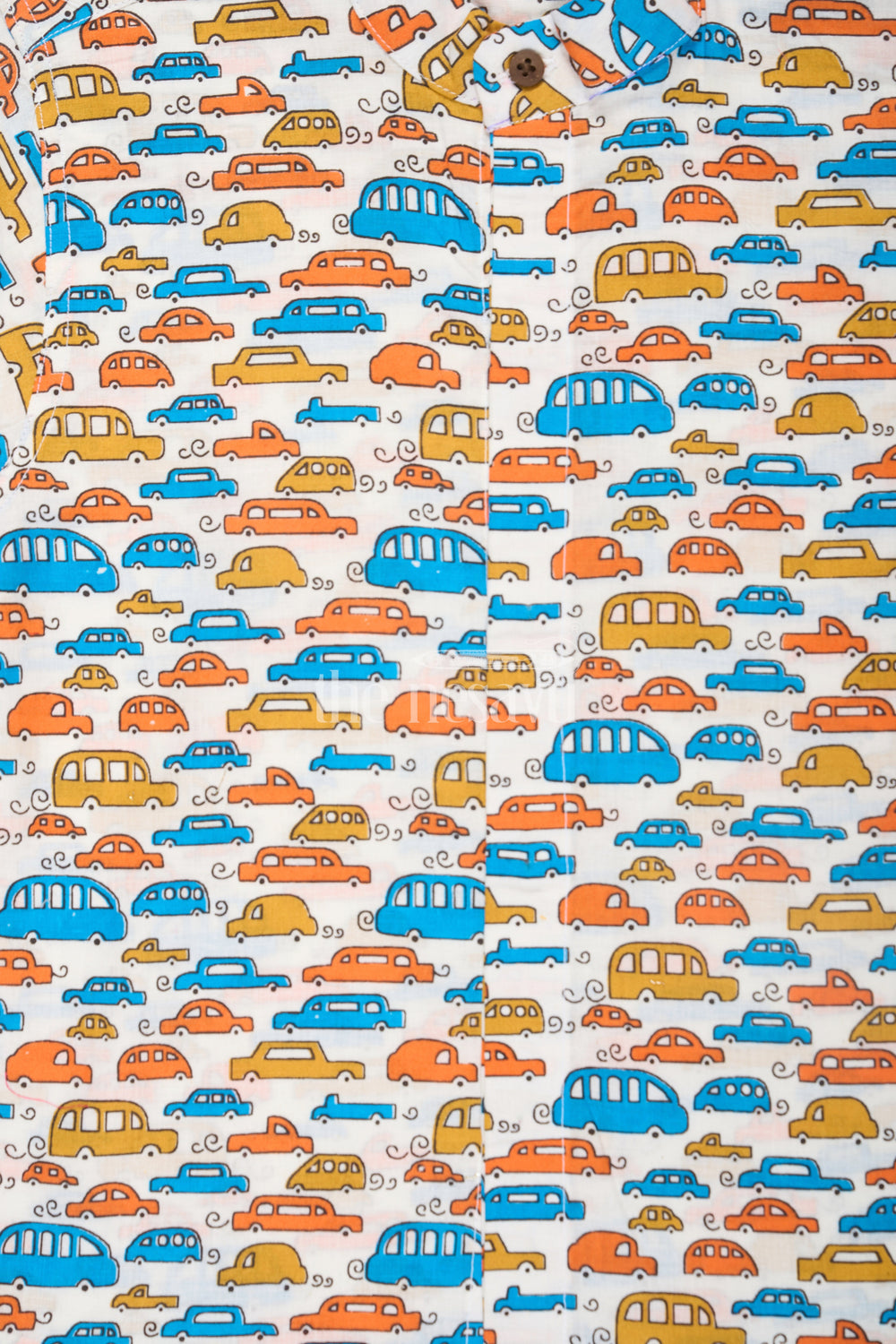 The Nesavu Boys Cotton Shirt Boys Multicolor Cotton Shirt with Playful Car Print and Relaxed Fit for Casual Outings Nesavu Nesavu Boys Multicolor Cotton Shirt Orange Blue Yellow Car Print Casual Fun