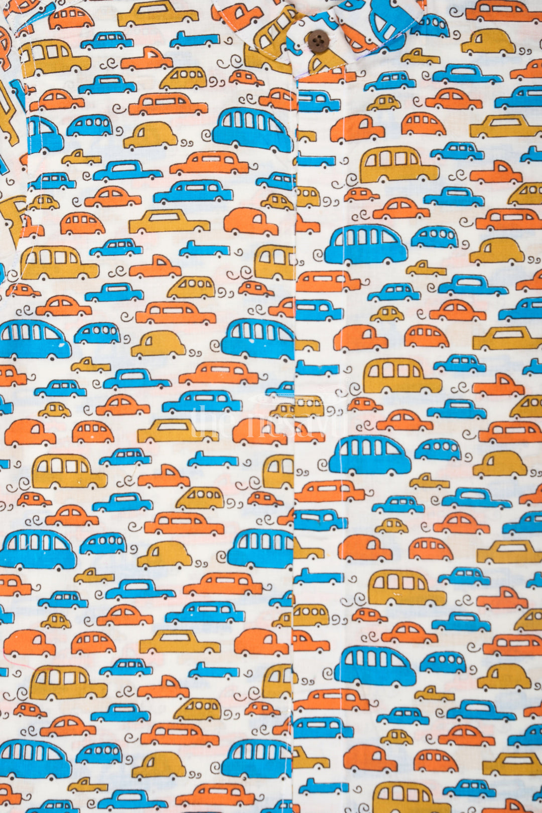 The Nesavu Boys Cotton Shirt Boys Multicolor Cotton Shirt with Playful Car Print and Relaxed Fit for Casual Outings Nesavu Nesavu Boys Multicolor Cotton Shirt Orange Blue Yellow Car Print Casual Fun