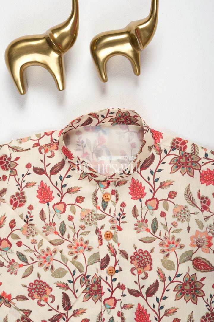 The Nesavu Boys Dothi Set Boys Multicolor Kurta and Dhoti Set with Floral Print for Cultural Events and Festive Gatherings Nesavu Nesavu Boys Floral Kurta Matching Dhoti Multicolor Festive Celebrations Special Events