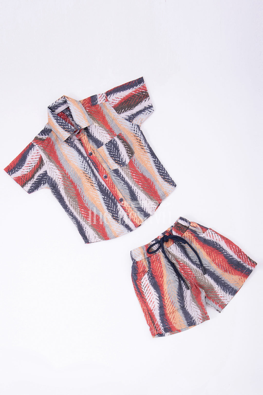 The Nesavu Boys Casual Set Boys' Multicolor Striped Shirt and Shorts Set Nesavu 14 (6M) / multicolor BCS092A-14 Boys' Multicolor Striped Shirt and Shorts Set - Vibrant Summer Outfit