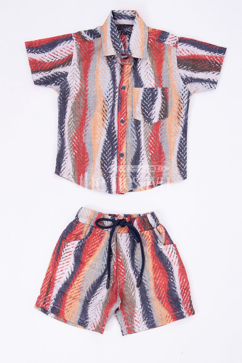 The Nesavu Boys Casual Set Boys' Multicolor Striped Shirt and Shorts Set Nesavu Boys' Multicolor Striped Shirt and Shorts Set - Vibrant Summer Outfit