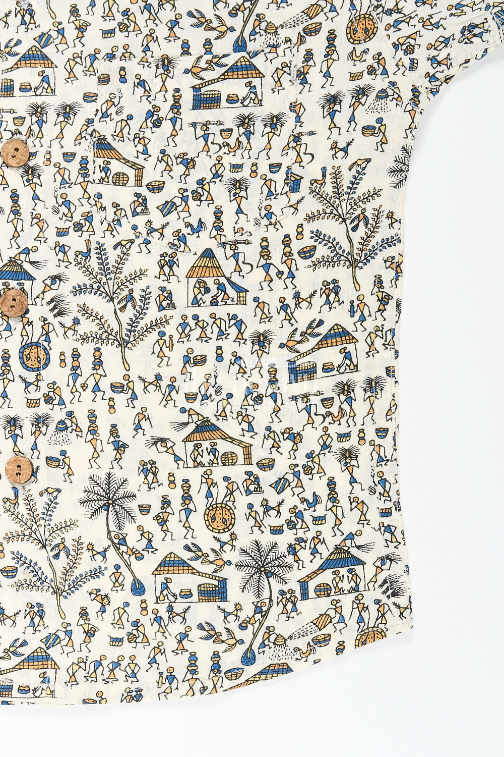 The Nesavu Boys multicolor village scene print shirt for cultural events Nesavu Nesavu boys cotton shirt village life print  perfect cultural events heritage day