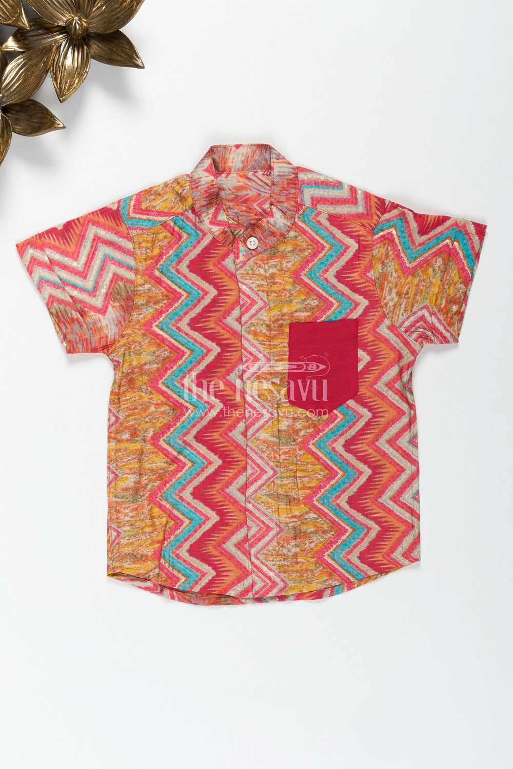 The Nesavu Boys Shirts Boys Multicolor Zigzag Printed Viscose Shirt Festive Wear for Celebrations Nesavu 16 (1Y) / Multicolor BS301A-16 Nesavu Boys Multicolor Zigzag Printed Shirt Festive Viscose Shirt Celebrations