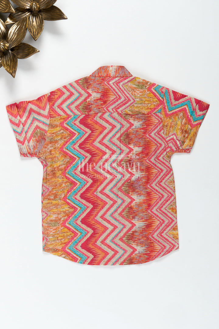 The Nesavu Boys Shirts Boys Multicolor Zigzag Printed Viscose Shirt Festive Wear for Celebrations Nesavu Nesavu Boys Multicolor Zigzag Printed Shirt Festive Viscose Shirt Celebrations