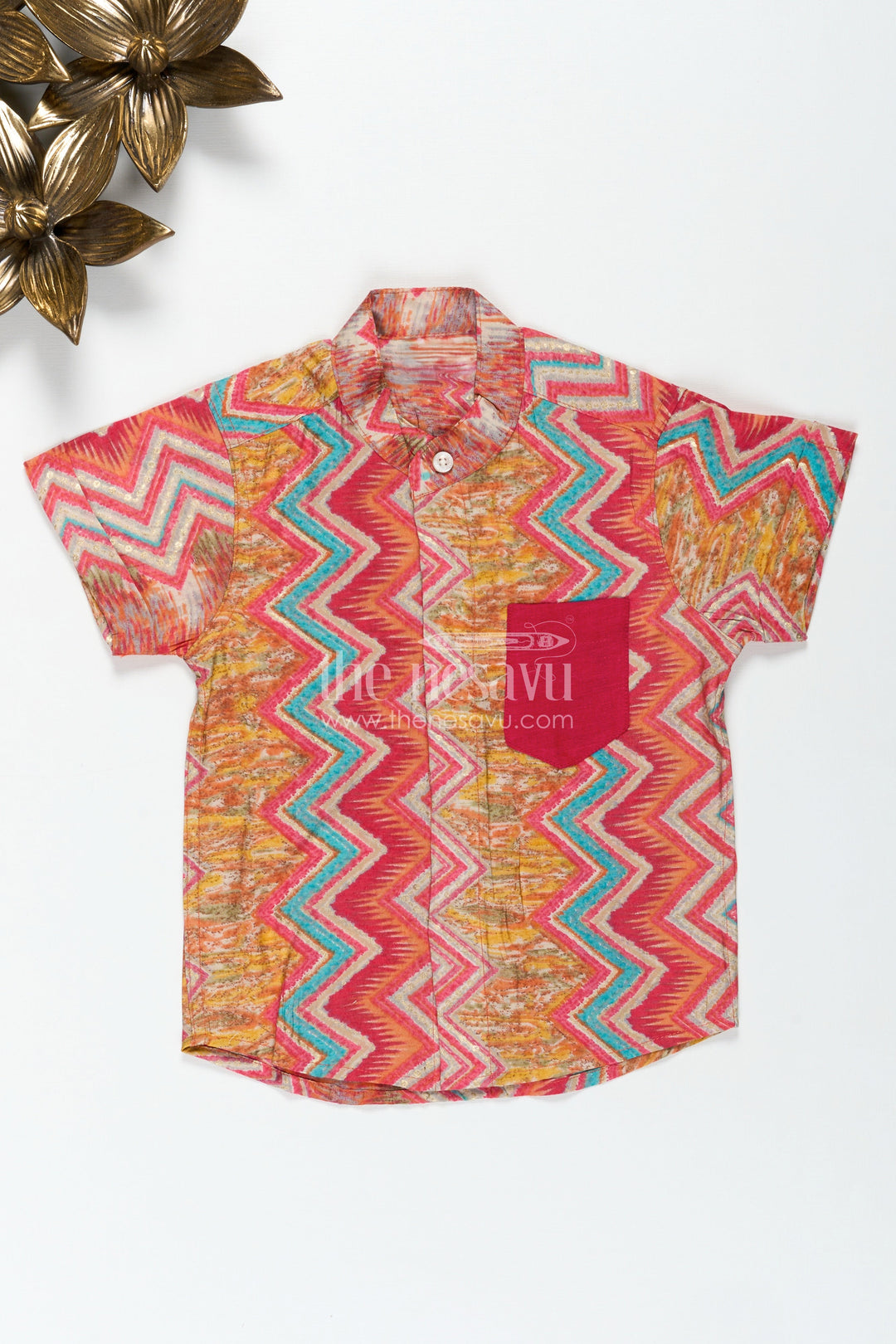 The Nesavu Boys Shirts Boys Multicolor Zigzag Printed Viscose Shirt Festive Wear for Celebrations Nesavu Nesavu Boys Multicolor Zigzag Printed Shirt Festive Viscose Shirt Celebrations