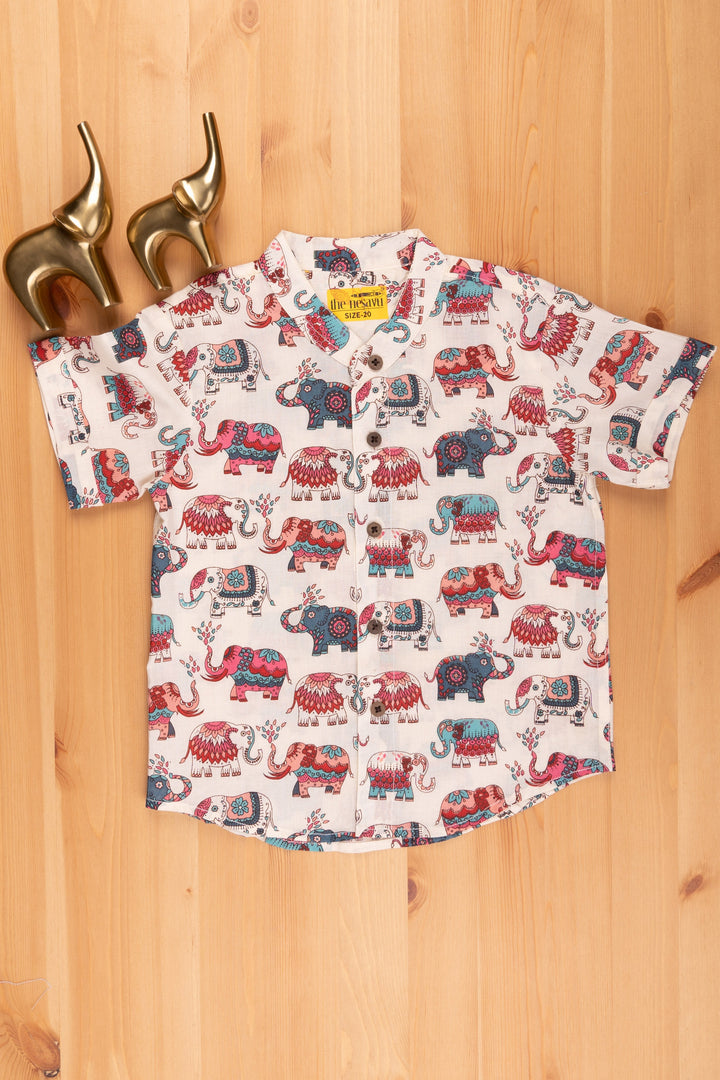 The Nesavu Boys Cotton Shirt Boys' Multicolour Madhubani Elephant Print Shirt | Pure Cotton | Nesavu | Artistic and Vibrant Ethnic Wear psr silks Nesavu