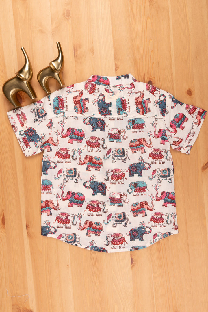 The Nesavu Boys Cotton Shirt Boys' Multicolour Madhubani Elephant Print Shirt | Pure Cotton | Nesavu | Artistic and Vibrant Ethnic Wear psr silks Nesavu