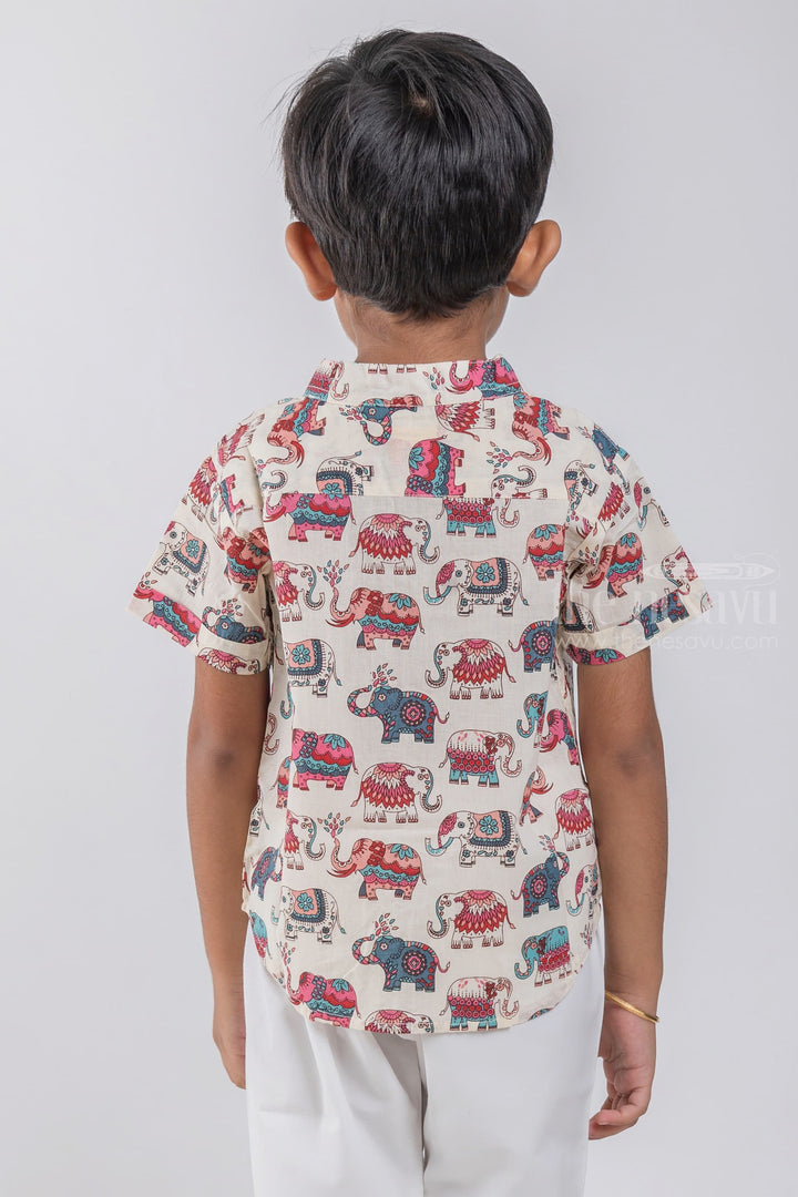 The Nesavu Boys Cotton Shirt Boys' Multicolour Madhubani Elephant Print Shirt | Pure Cotton | Nesavu | Artistic and Vibrant Ethnic Wear psr silks Nesavu