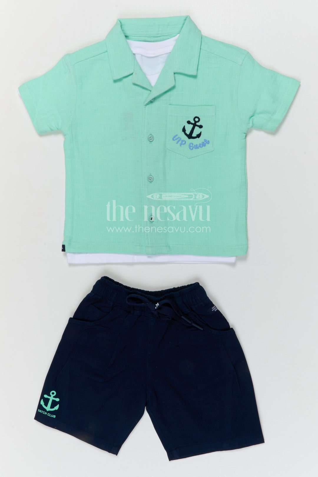 The Nesavu Boys Casual Set Boys Muslin Cotton Casual Set for Playtime and Everyday Comfort Nesavu 16 (1Y) / Turquoise / Muslin Cotton BCS589B-16 Nesavu boys muslin cotton casual set for playtime with breathable fabric and relaxed fit summer outfit