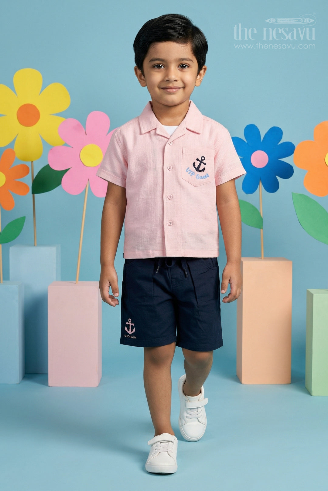 The Nesavu Boys Casual Set Boys Muslin Cotton Casual Set for Summer Outings and Daily Wear Nesavu 16 (1Y) / Peach / Muslin Cotton BCS589A-16 Nesavu boys muslin cotton casual set for summer outings with breathable fabric and comfortable shorts