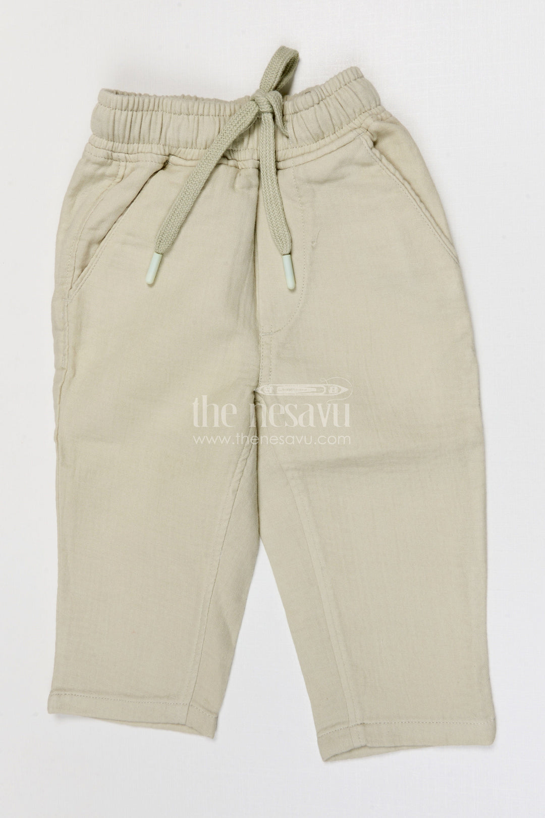 The Nesavu Boys Pant Boys Muslin Cotton Pants for Comfortable School and Daily Wear Nesavu 16 (1Y) / Beige / Muslin Cotton BWP031I-16 Nesavu boys muslin cotton pants for school and everyday wear breathable kids drawstring pants